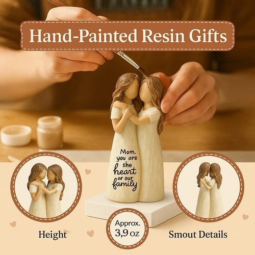 GoGnome Elegant Mother and Daughter Figurine - 5.7” Tall Hand-in-Hand Resin Sculpture for Mother's Day & Birthdays