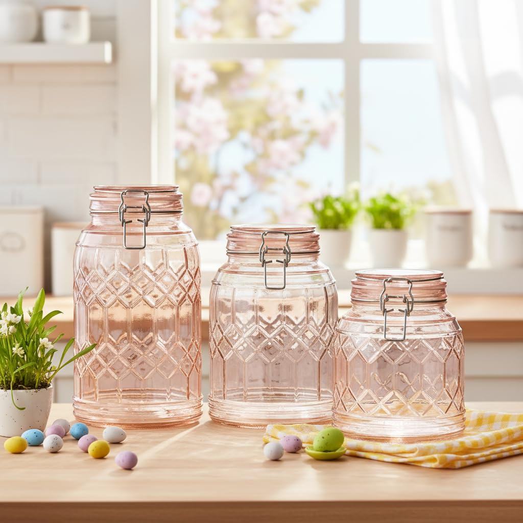 10 Strawberry Street Bleeker Glass Canister, Blush, Set of 3