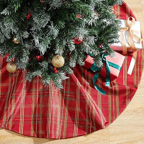 Elrene Shimmering Plaid Christmas Tree Skirt 48 Inch Holiday Decor
