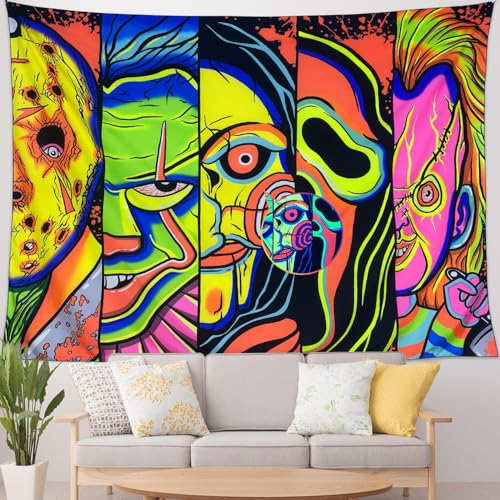 UV Reactive Blacklight Horror Face Tapestry - Trippy Glow Wall Decor