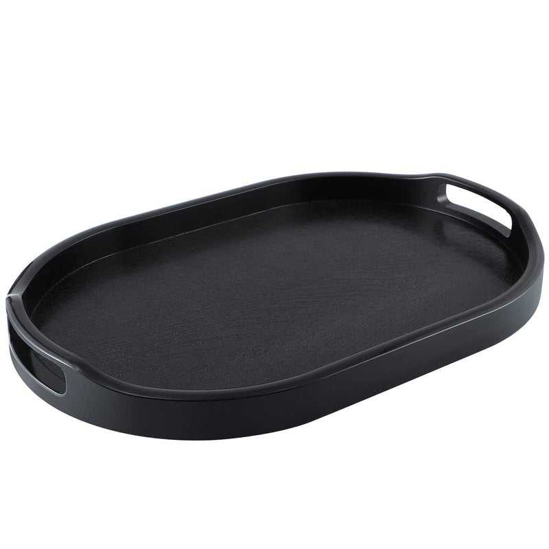 MDLUU Plastic Serving Tray, 17.1 Inch Long Ottoman Tray with Cutout Handles, Oval Butler Tray for Breakfast in Bed, Coffee Table Decor, Party