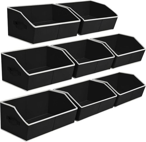 Homsorout Storage Baskets - Decorative Trapezoid Bins with Handles for Closet Organization | 8 Pack, Black