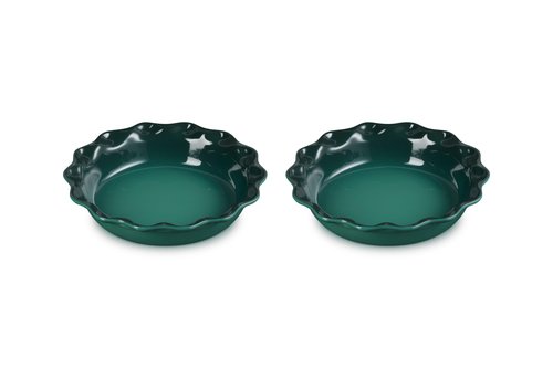 Le Creuset Stoneware Set of 2 Heritage Fluted Pie Dish, 9", Artichaut