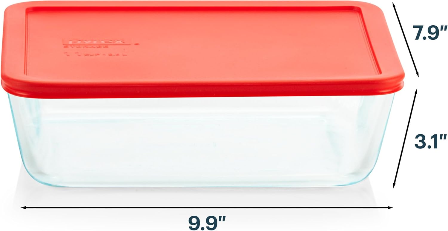 Pyrex Simply Store Glass Food Storage Container - 11 Cup | BPA-Free Lids, Microwave & Dishwasher Safe