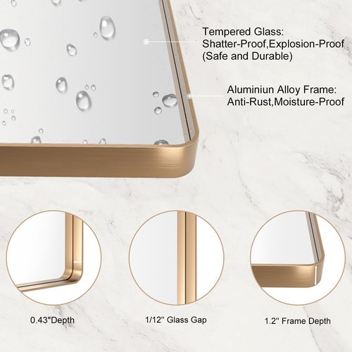 LOAAO Gold Bathroom Mirror - 20”X30” Rounded Rectangle Design | Wall-Mounted, Anti-Rust Finish