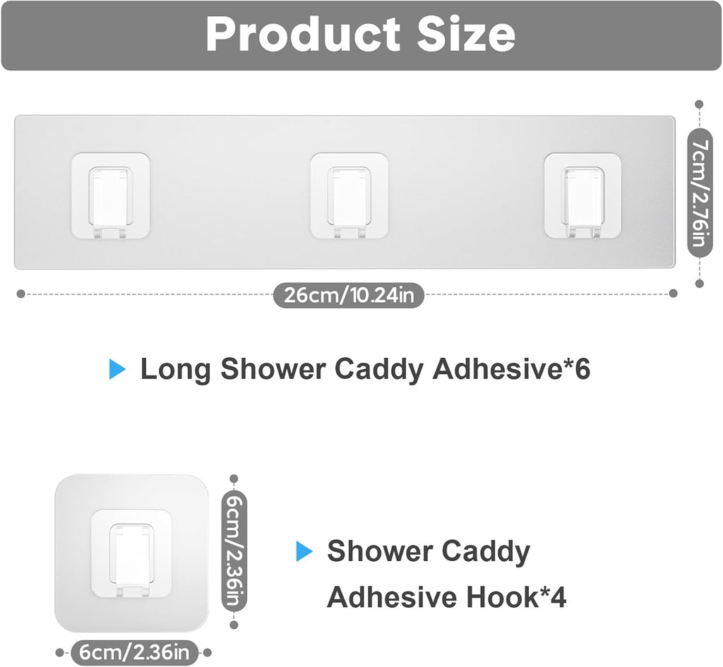 Skiennix Shower Caddy Adhesive Hooks - Strong Waterproof No-Drill Design | 10 Pack (Triple 6pcs + Single 4pcs)