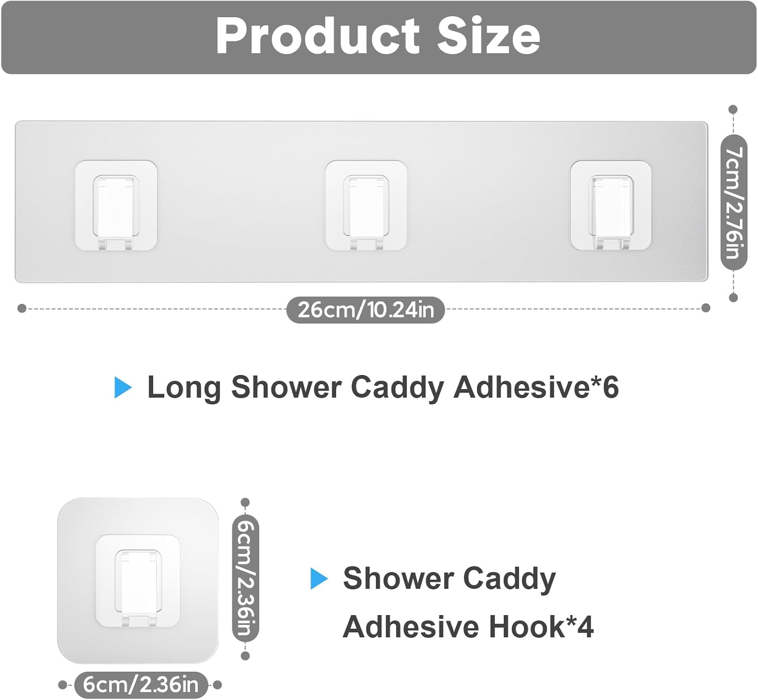Skiennix Shower Caddy Adhesive Hooks - Strong Waterproof No-Drill Design | 10 Pack (Triple 6pcs + Single 4pcs)