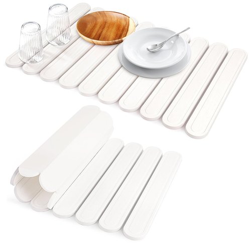 HonyQiShuo Stone Drying Mat for Kitchen Counter, Large Stone Dish Drying Mat Foldable Diatomaceous Earth Water Absorbing Mat for Dishes Bottles Cups Match Any Countertop White 24" x 16"