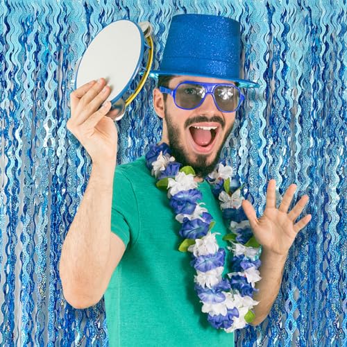 BOMSI Wavy Foil Fringe Curtain 2-Pack Metallic Tinsel Streamers Backdrop