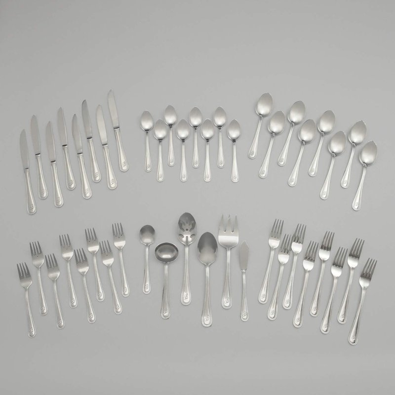 RiverRidge Monogrammed Beaded Flatware Set - U - 46-Piece Silverware with Custom Letter Stamp, 18/0 Stainless Steel Utensils Set for Daily Use & Special Occasions - Dishwasher Safe, Versatile Design
