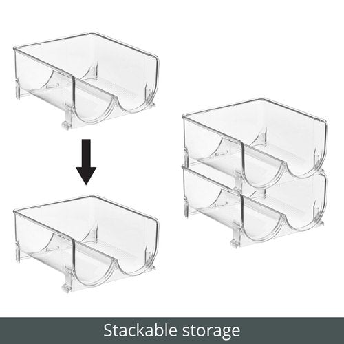 mDesign Plastic Stackable 2 Bottle Storage Holder Rack Organizer for Home, Kitchen Countertop, Cabinet, and Pantry - Holds Water Bottles, Perfect for Tumbler Cup - 4 Pack - Clear