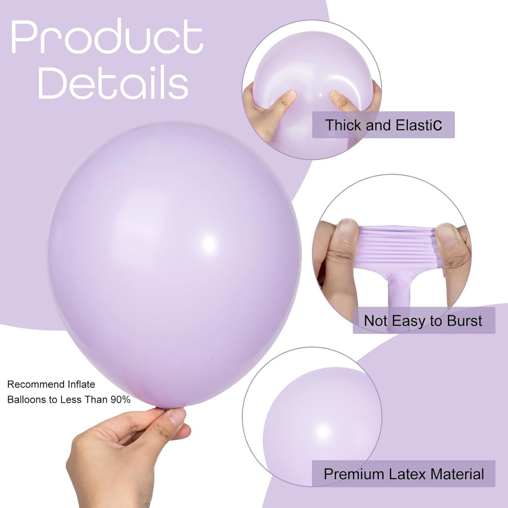 Ouddy Pastel Purple Balloon Set - 129 Pcs in Various Sizes | 6 Pcs 18” Lavender Balloon Arch Kit for Parties
