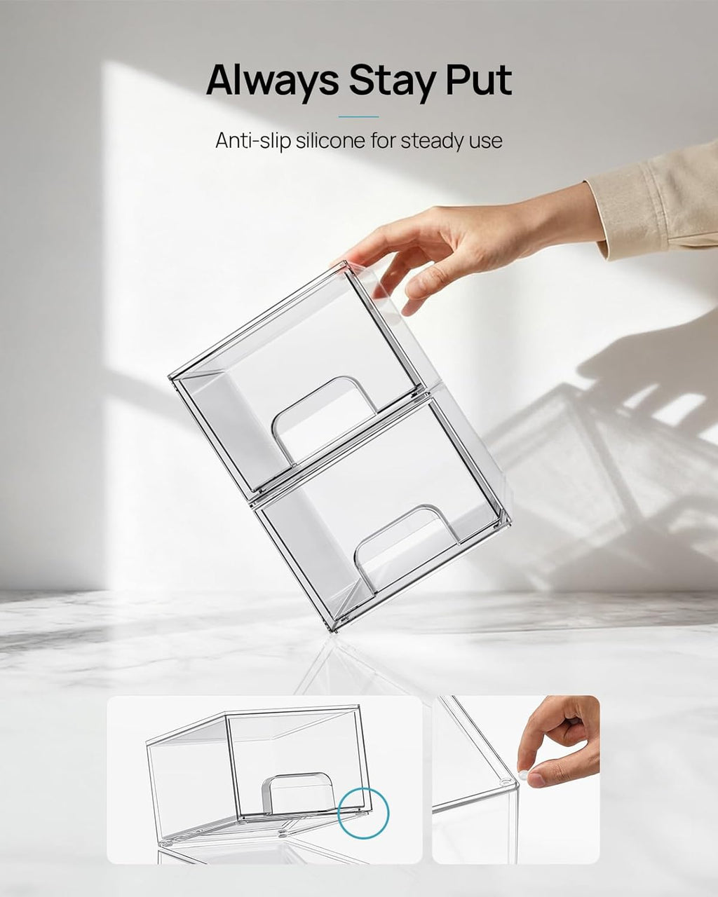 Vtopmart Small Clear Stackable Storage Drawers - Acrylic Makeup Organizer for Bathroom & Kitchen | 4 Pack