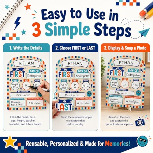 Reusable First and Last Day of School Sign - 10x12 Inch Wooden Milestone Board