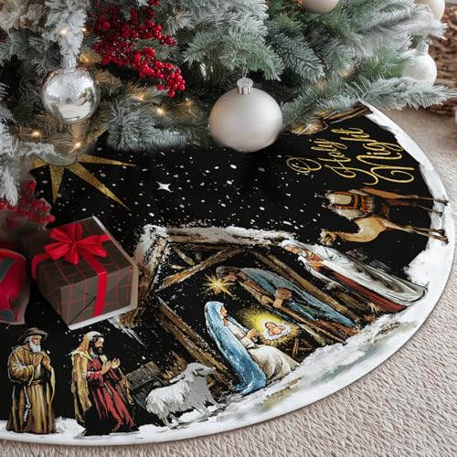 48-Inch Christmas Tree Skirt in Black | Durable Polyester