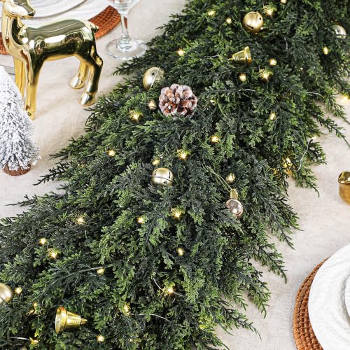 9FT Real Touch Cedar Christmas Garland with Seperate String Lights - Green Moon