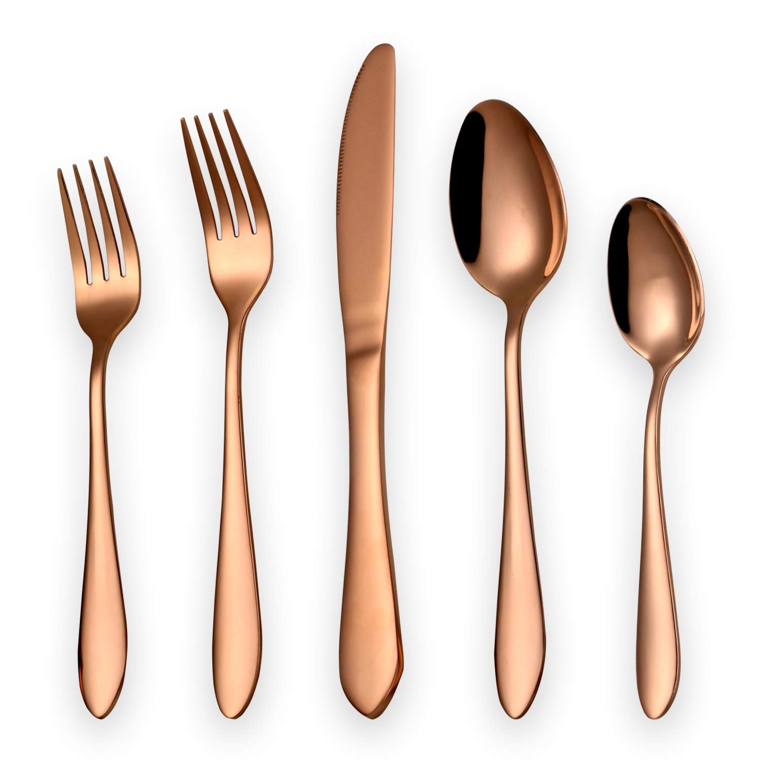 Titanium Rose Gold Plated Stainless Steel Flatware Set 20 Piece, Rose Gold Flatware Set, Copper Silverware Set Service for 4 (Shiny copper)
