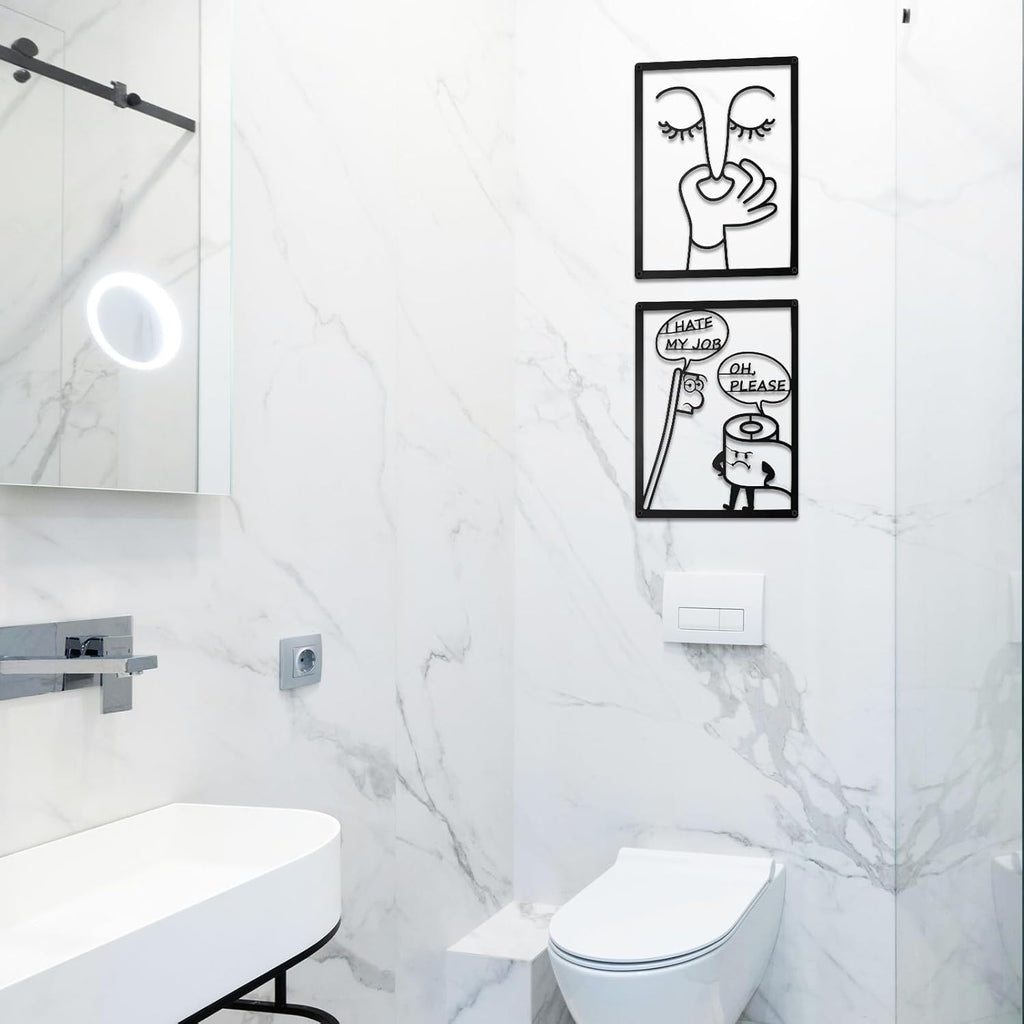 ULENDIS Funny Bathroom Wall Art Decor - Humorous Metal Face Sign for Toilet | Modern Minimalist Design (7.97 x 9.84 in)