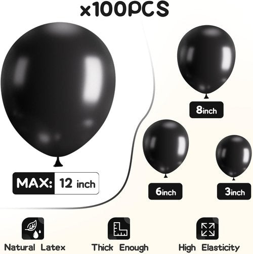 EMART 100pcs Black Balloons - 12 Inch Latex Helium Quality for Birthday, Wedding & Party Decor
