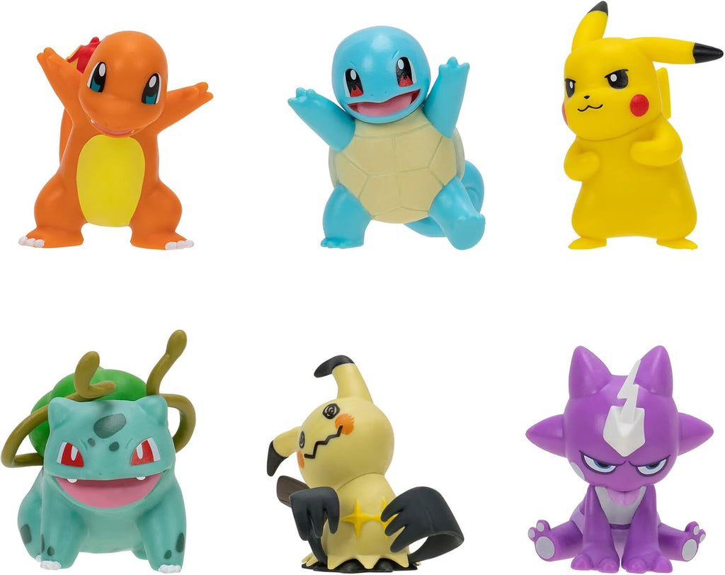 Pokémon Battle Figure 6-Pack | 2-Inch Pikachu, Squirtle, Charmander, Bulbasaur, Mimikyu & Toxel - Authentic Design