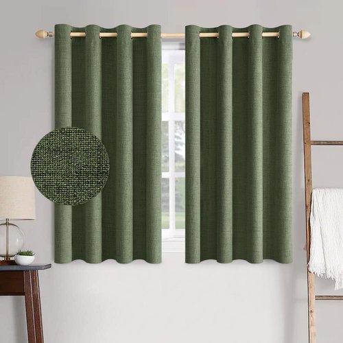 MIULEE Blackout Linen Textured Curtains - Thermal Insulated Olive Green Drapes | 52 x 63 Inch (2 Panels)