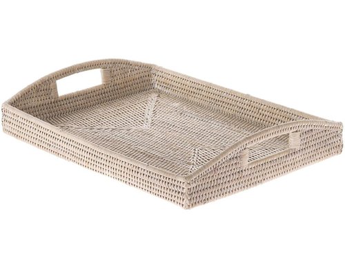 Kouboo, La Jolla Rattan Rectangular Serving Tray, 18 x 13.5 x 2 inch, White Wash