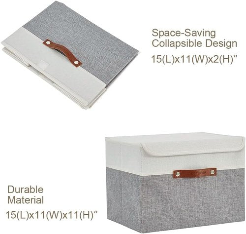 DECOMOMO Fabric Storage Bins - Stylish Grey and White Baskets with Lid | 3 Pack for Organized Shelving