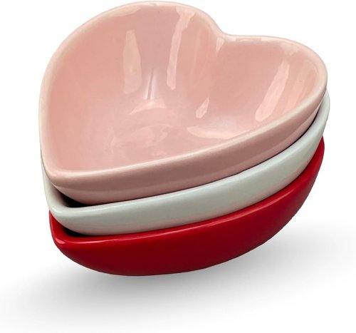 BIA Heart Dish Set - 3 Small Heart Shaped Stoneware Bowls for Snacks, Desserts & Dips | 6 oz Each