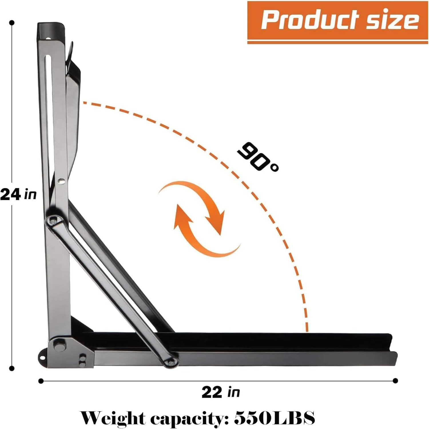 Ultrawall Heavy-Duty 24-Inch Black Folding Shelf Brackets - Adjustable Steel, Max Load 550lb