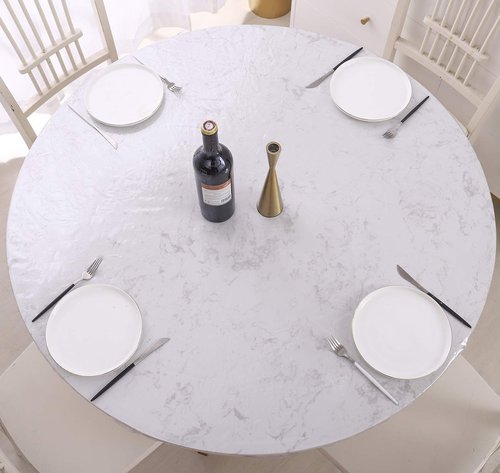 Walrus Clear Round Vinyl Fitted Tablecloth Waterproof Oilcloth Heavy Duty Elasticized Table Cover Elastic Edge Design Plastic Tablecloth Protector for Round Table
