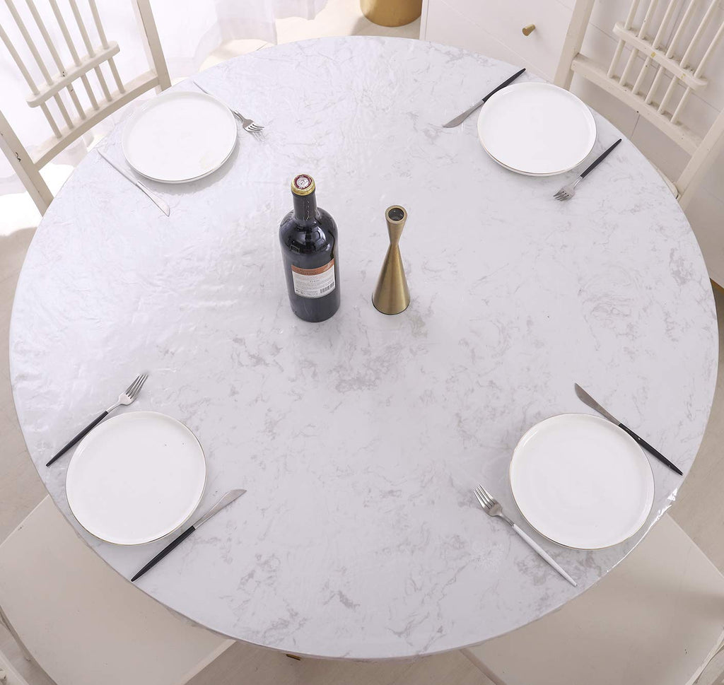 Walrus Clear Round Vinyl Fitted Tablecloth Waterproof Oilcloth Heavy Duty Elasticized Table Cover Elastic Edge Design Plastic Tablecloth Protector for Round Table