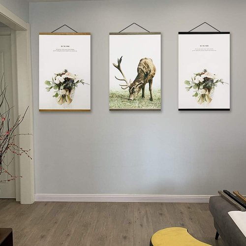 Miaowater Magnetic Wooden Poster Frames - 2 Pack for 14x20, 14x22, 14x24 Art Prints | Light Teak Wood