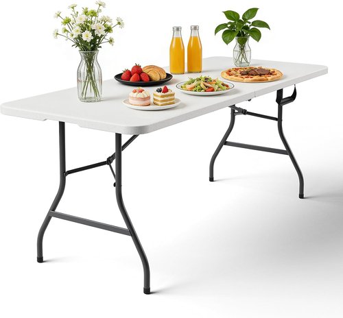 Heavy Duty 6ft Folding Table by [Brand Name] - Portable Plastic Table with Reinforced Steel Legs | Ideal for Parties, Picnics, Weddings, Camping - White