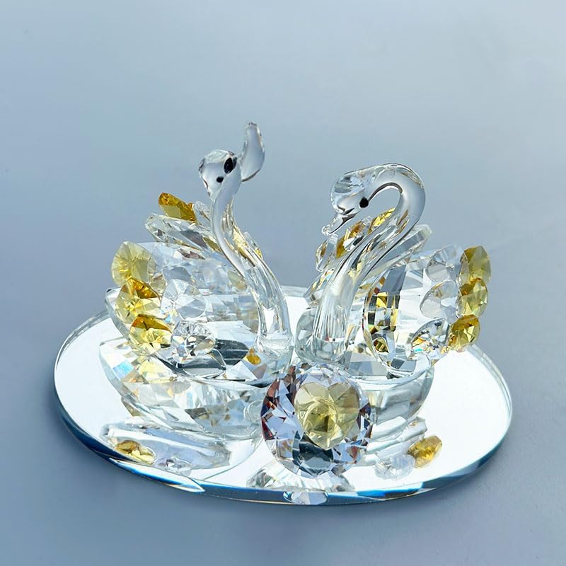 Skiennix Handcrafted Crystal Swan Figurine - Elegant Decorative Glass Sculpture | Golden Accent Gift