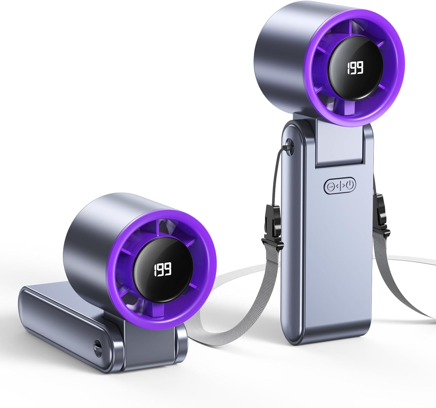 Skiennix Portable Handheld Turbo Fan - 199 Speed Settings | 24-Hour Cooling | Rechargeable Mini Fan in Grey Purple