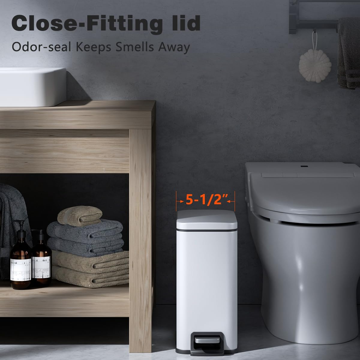 Regine Switzerland Slim Bathroom Trash Can - 1.6 Gallon Stainless Steel with Soft Close Lid & Removable Inner Bucket