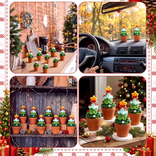 10 Pcs Crochet Christmas Tree Pots with Star Toppers – Handmade Mini Xmas Tree Pot Decor (Variation: 10 / Christmas Tree)
