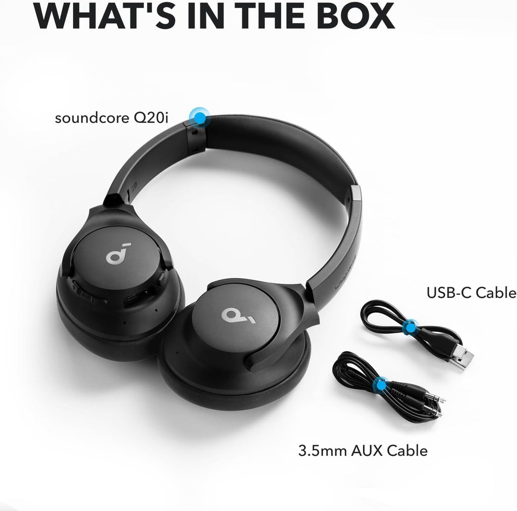 Soundcore by Anker Q20i Wireless Over-Ear Headphones - Hybrid Active Noise Cancelling, 40H Playtime, Hi-Res Audio, Big Bass | Black