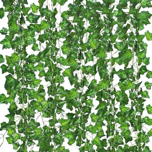 12 Pack Artificial Ivy Vines - Green Hanging Plants for Home Decor