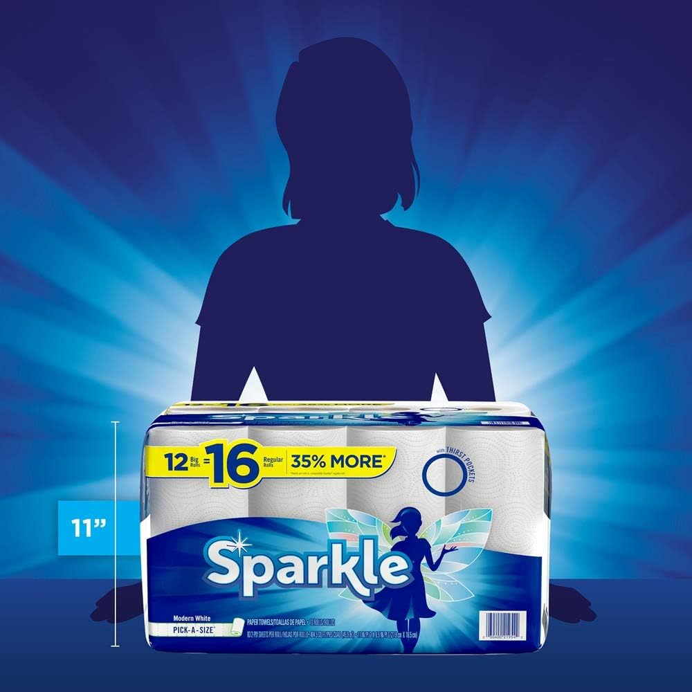 Sparkle Paper Towels - 12 Regular Rolls (16 Pick-a-Size) | Modern White for Easy Cleaning
