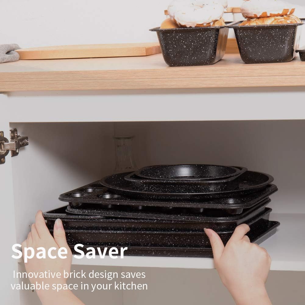 Skiennix 10-Piece Nonstick Baking Set - Versatile Bakeware with Ceramic Coating in Black