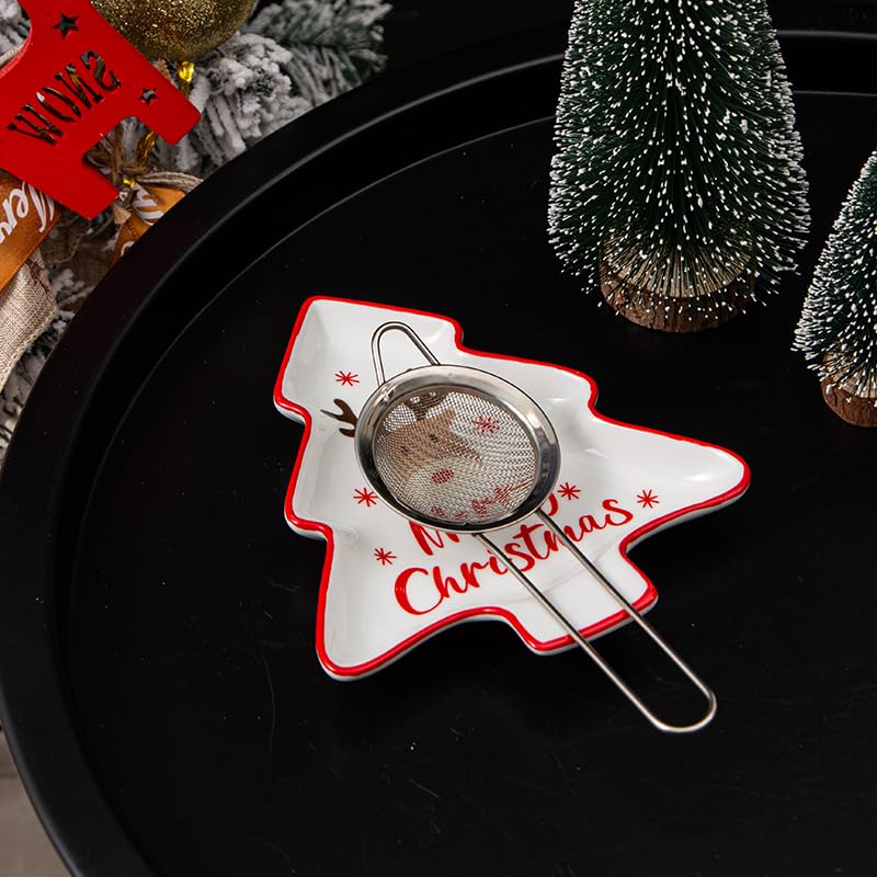 Ceramic Christmas Tree Spoon Rest - White Reindeer (1pc) by YumiPLUS - Christmas Kitchen Décor