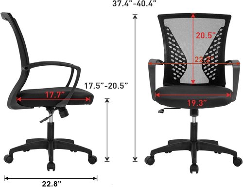FDW Home Office Chair - Ergonomic Mid Back Swivel Desk Chair with Lumbar Support | Adjustable Mesh Armrest (Black)