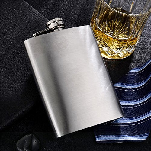 GENNISSY 10oz Silver Stainless Steel Hip Flask Leakproof with Funnel & Never Lose Cap Gift for Men Women