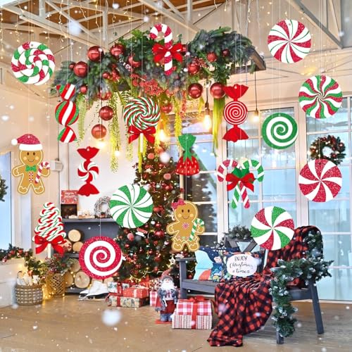 GuassLee 18-Pack Christmas Outdoor Candy Gingerbread Ornaments - Large Hanging Decorations for Holiday Party & Tree Decor