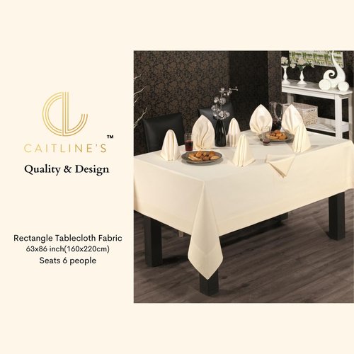 Caitline's Elegant Table Cloths for Rectangle Tables| Blend of Cotton Tablecloths for Kitchen & Dining| Seven-Foot Table Covers for Dining Room| Cream Color Table Cloth| 63 x 86 Inch| Seats 6 People