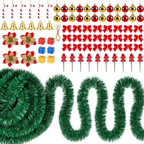 Wehhbtye Green Christmas Garland 300ft with Red & Gold Ornaments, Holiday Decor