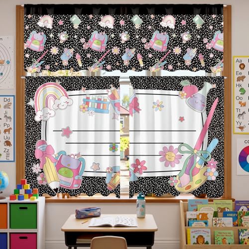 3-Piece Composition Notebook Curtain Set with Valance - 54"x18" & 27.5"x36"