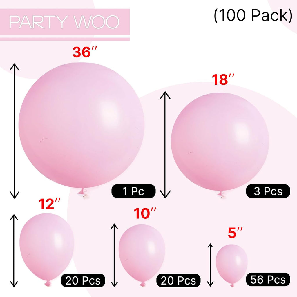 PartyWoo Baby Pink Balloons - 100 Pcs in Various Sizes for Baby Shower & Birthday Decor | Pastel Pink Arch Kit