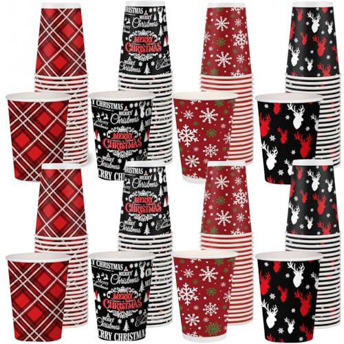 FoldTier 240-Count Classic 9 oz Christmas Hot Cocoa Cups with 240 Straws – Includes Festive Designs